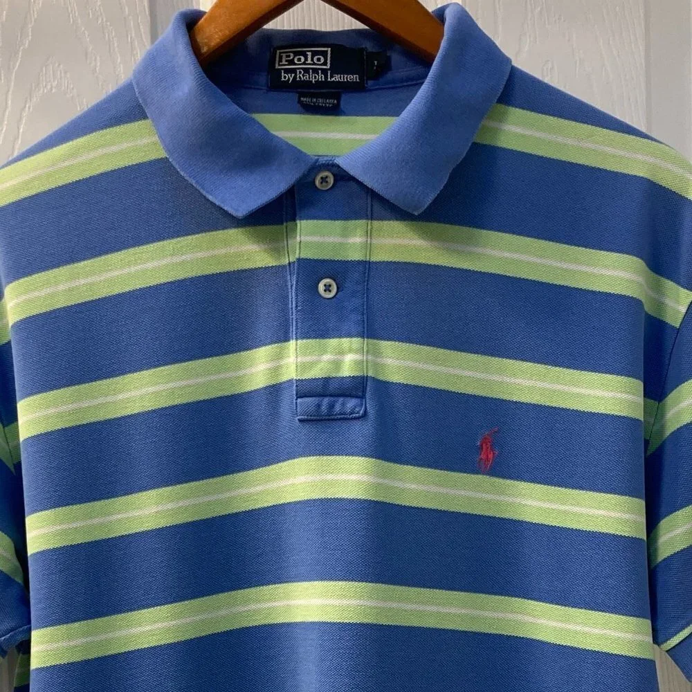 Vintage Polo by Ralph Lauren Rugby Blue Green White Striped Polo Size Large